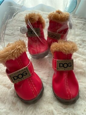 Tiny Dog Winter Boots Size 2 Red Faux Fur Toy Breed Puppy Set of 4